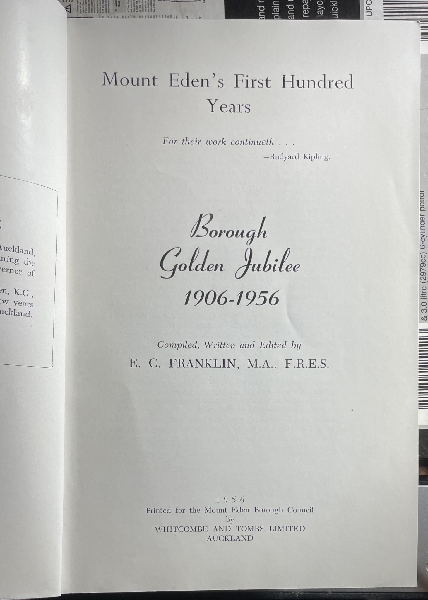 Mount Eden's First Hundred Years Borough Jubilee 1906-1956