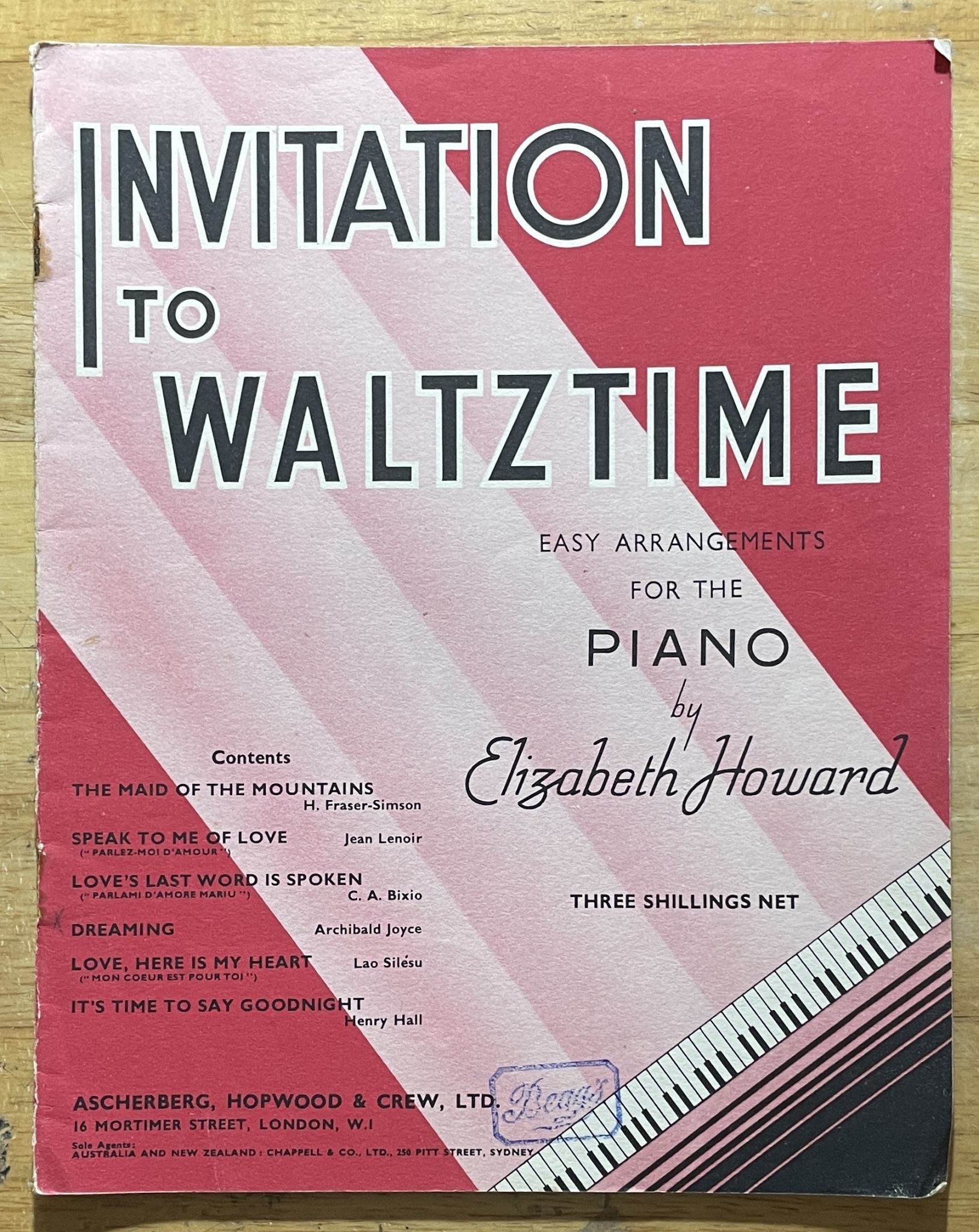 Invitation to Waltz time 6 Easy Arrangmens for the Piano by Elizabeth Howard
