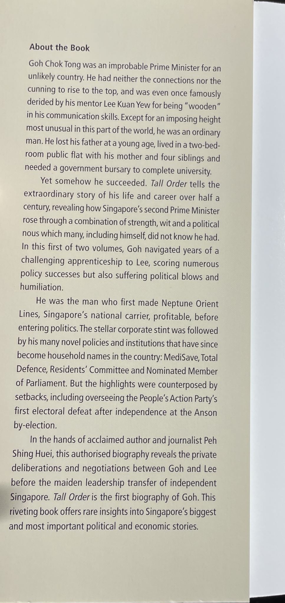 Tall order The Goh Chok Tong story Volume 1 by Peh Shing Huei