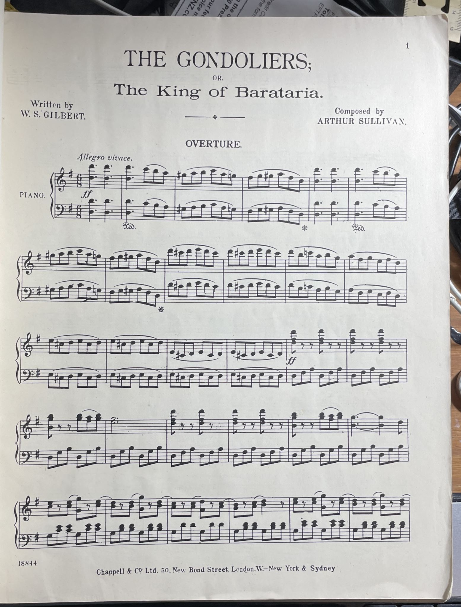 The Gondoliers or The King of Barataria Vocal Score by W S Gilbert