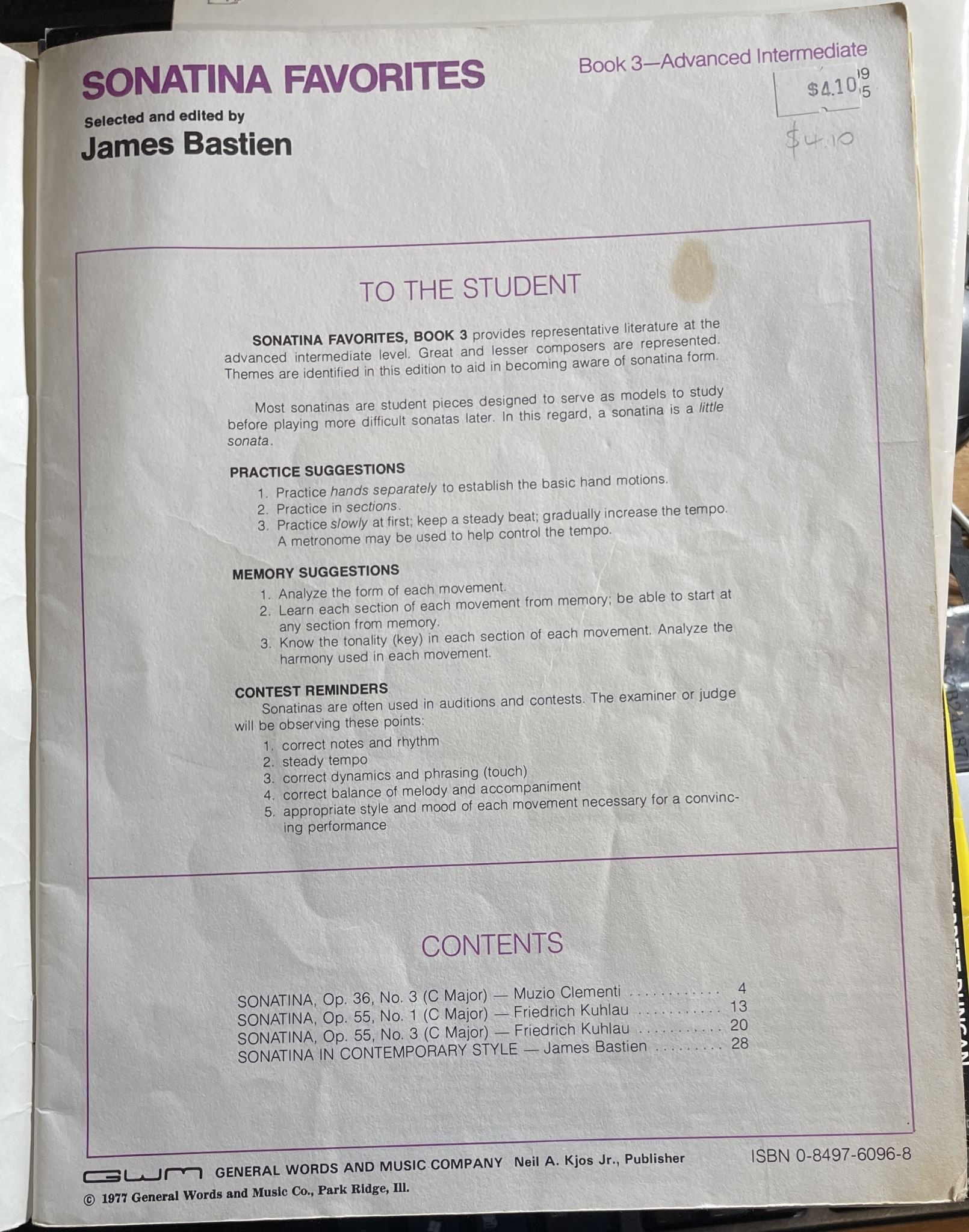 Sonatina Favorites by James Bastien Book 3 Advanced Intermediate