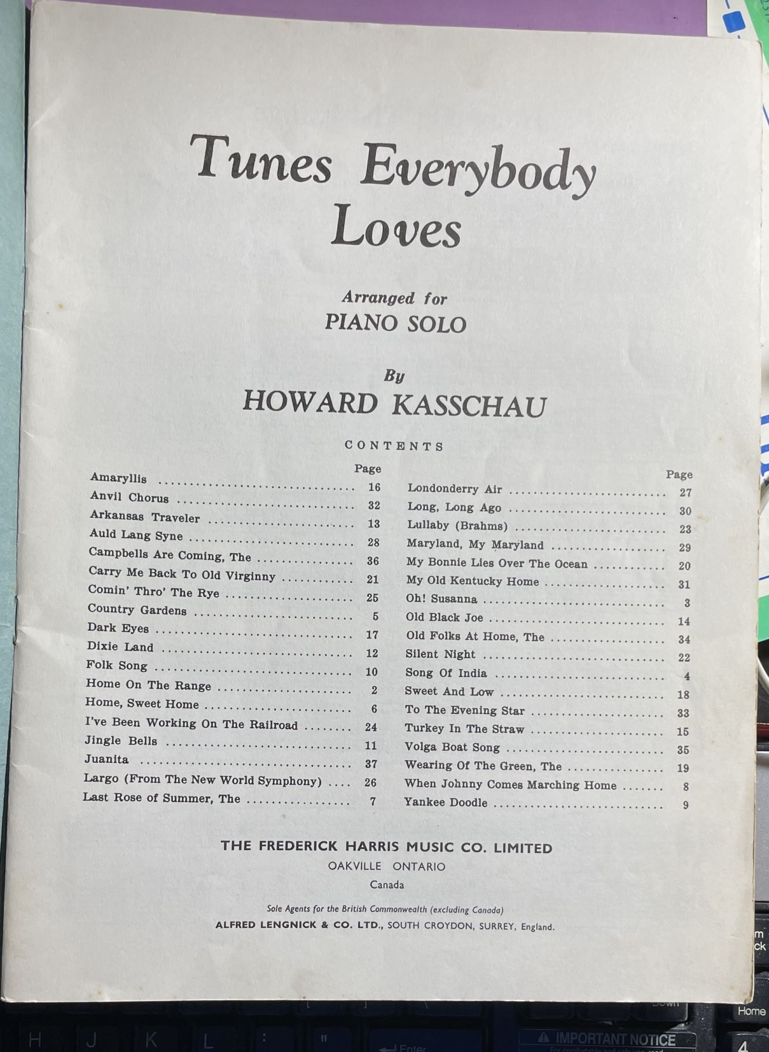 Piano Solo Tunes Everybody Loves Arranged by Howard Kasschau