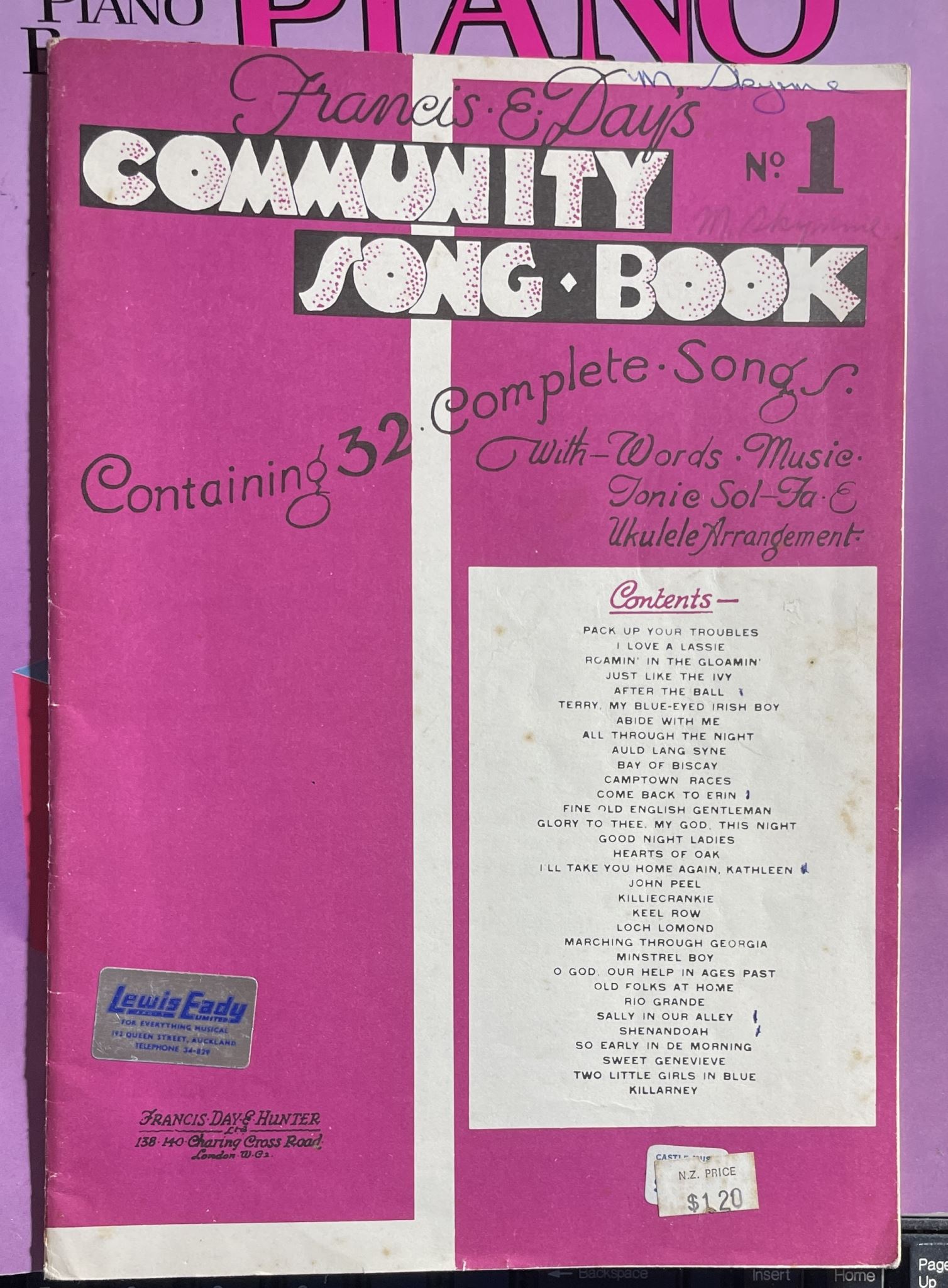 Francis Day's Community Song Book No 1 Containing 32 Complete Songs
