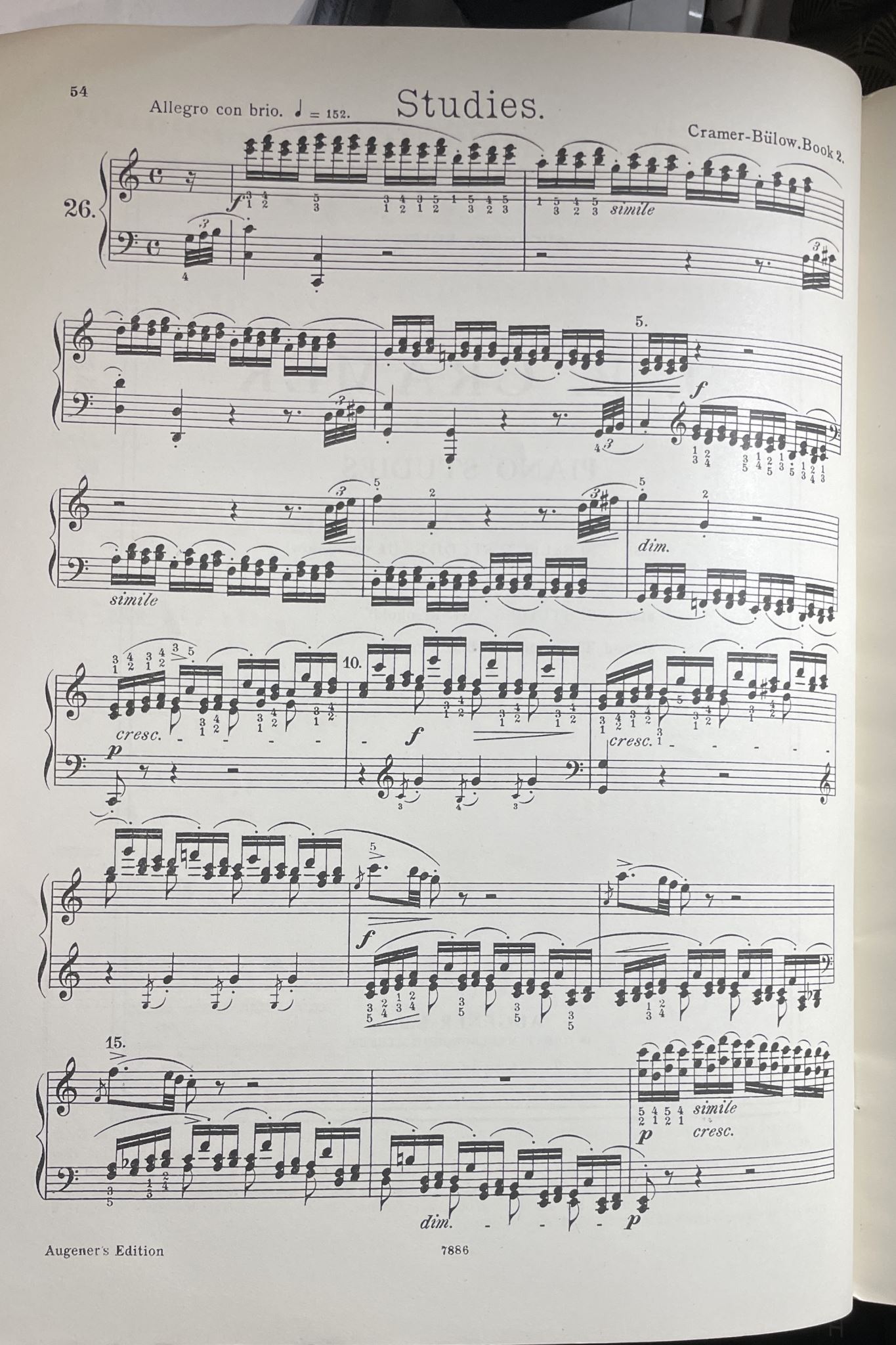 J. B. Cramer Bulow Piano Studies Book II Augener's Edition No 8055B