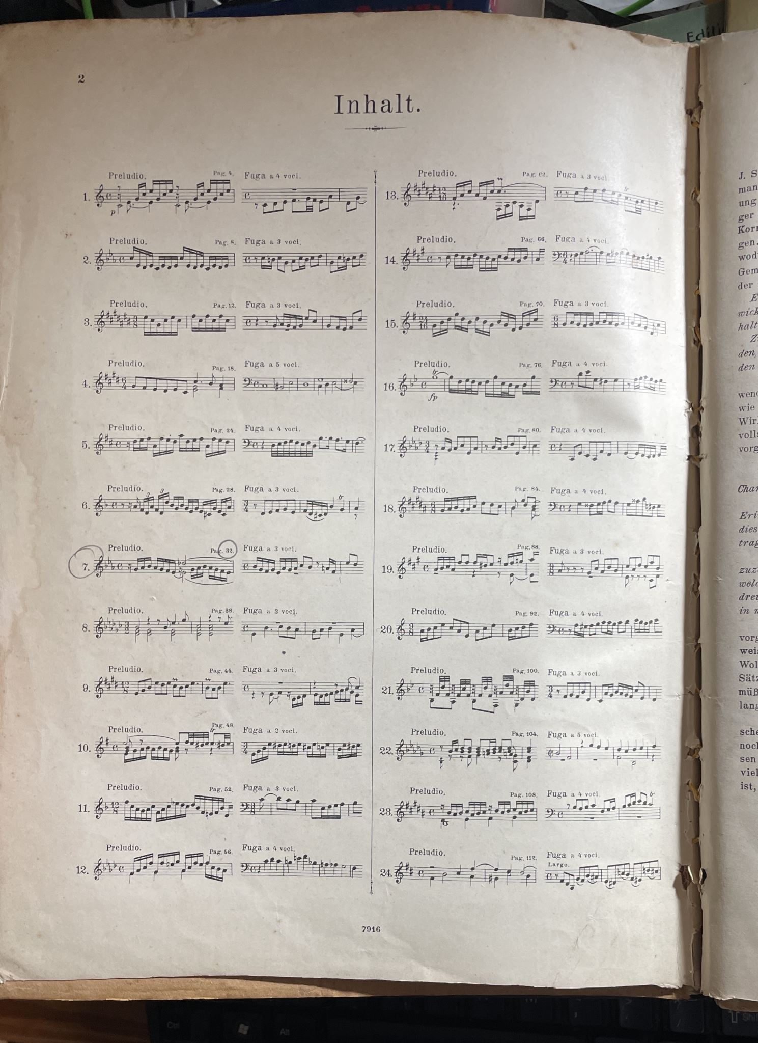 Vintage Musicsheet Das Wohltemperirte Klavier von Joh Seb Bach von Carl Czerny