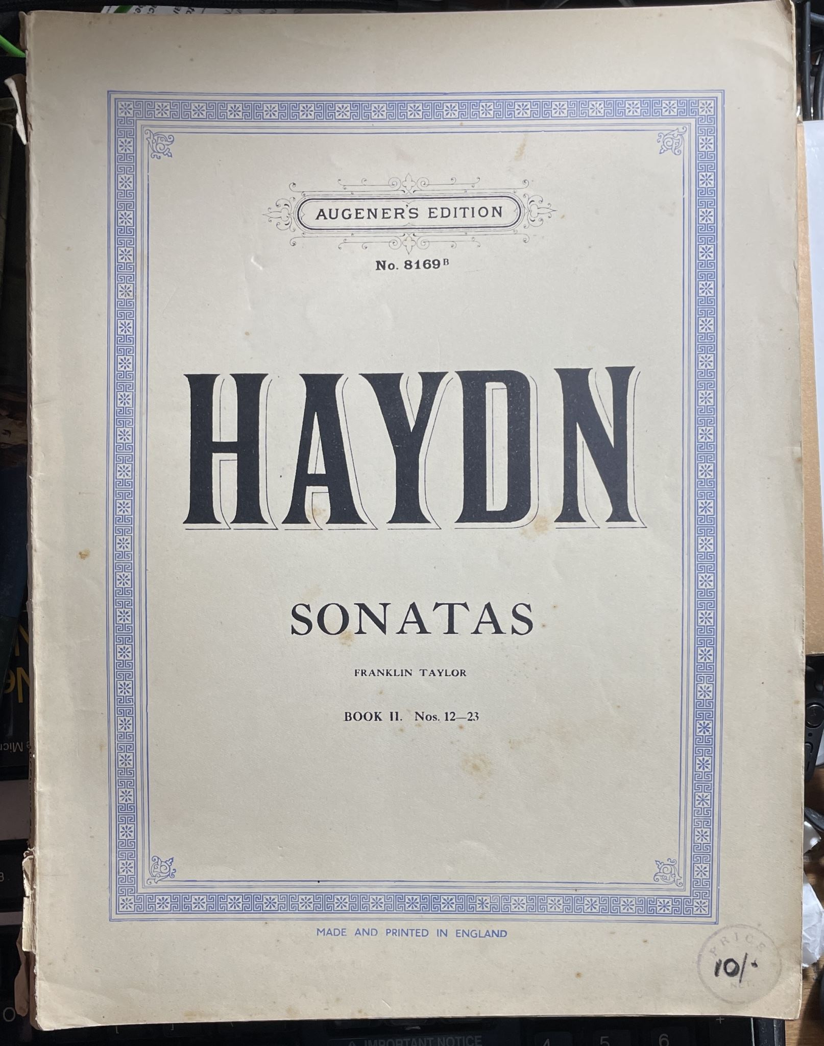 Augener's Edition No 8169B Haydn Sonatas Book II Nos 12-23