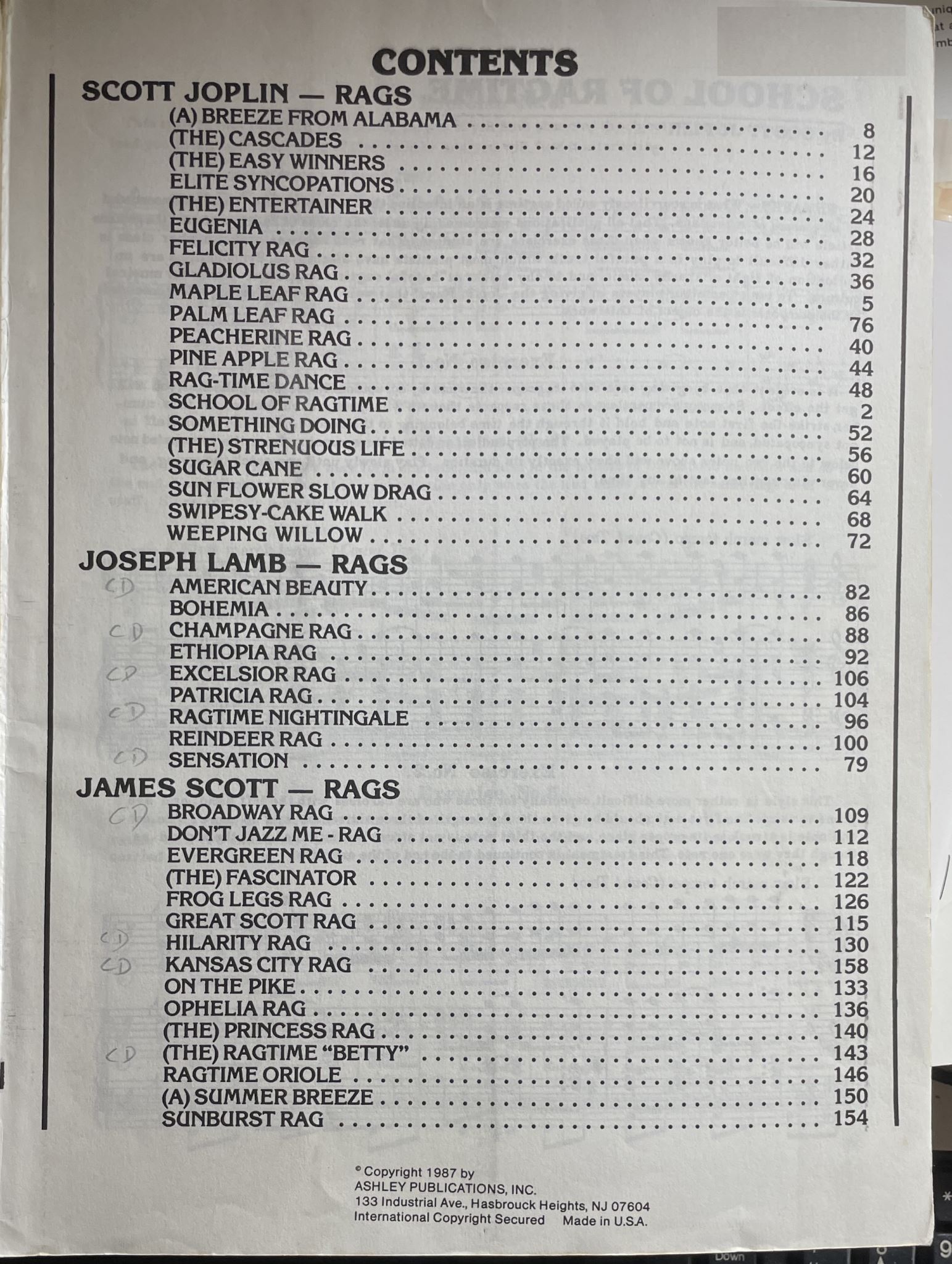 44 Original Ragtime Hits World's Favorite Series No 145