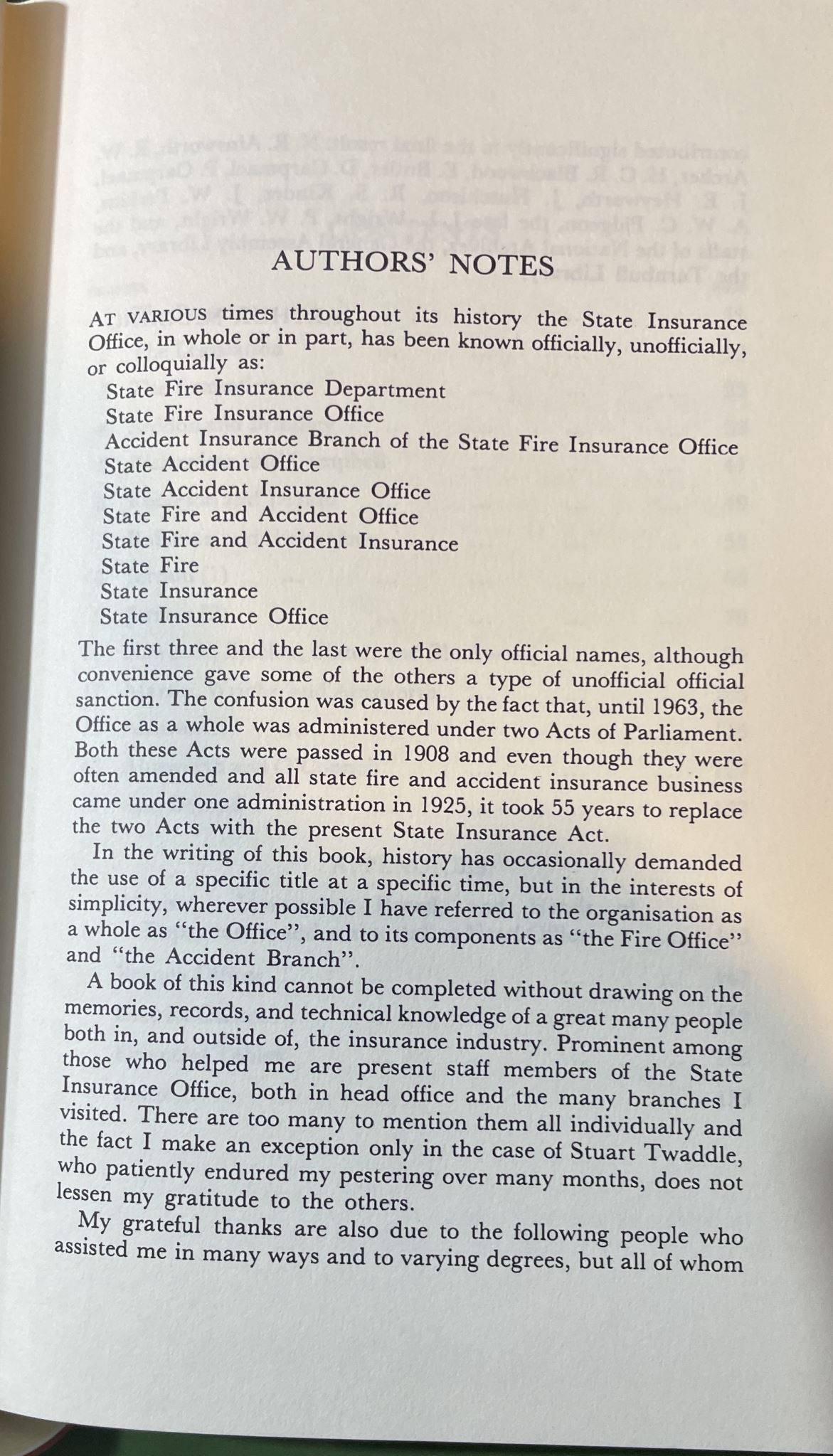 Cover Story The History of The State Insurance Office 1905-1980 Arthur Manning