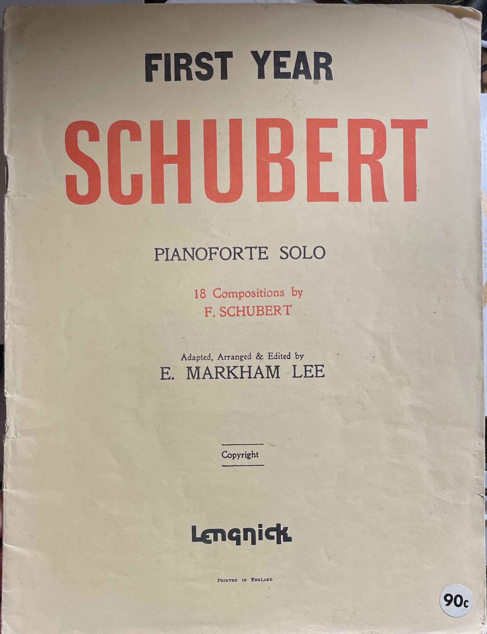 First Year Schubert Pianoforte Solo 18 Compositions by F Schubert