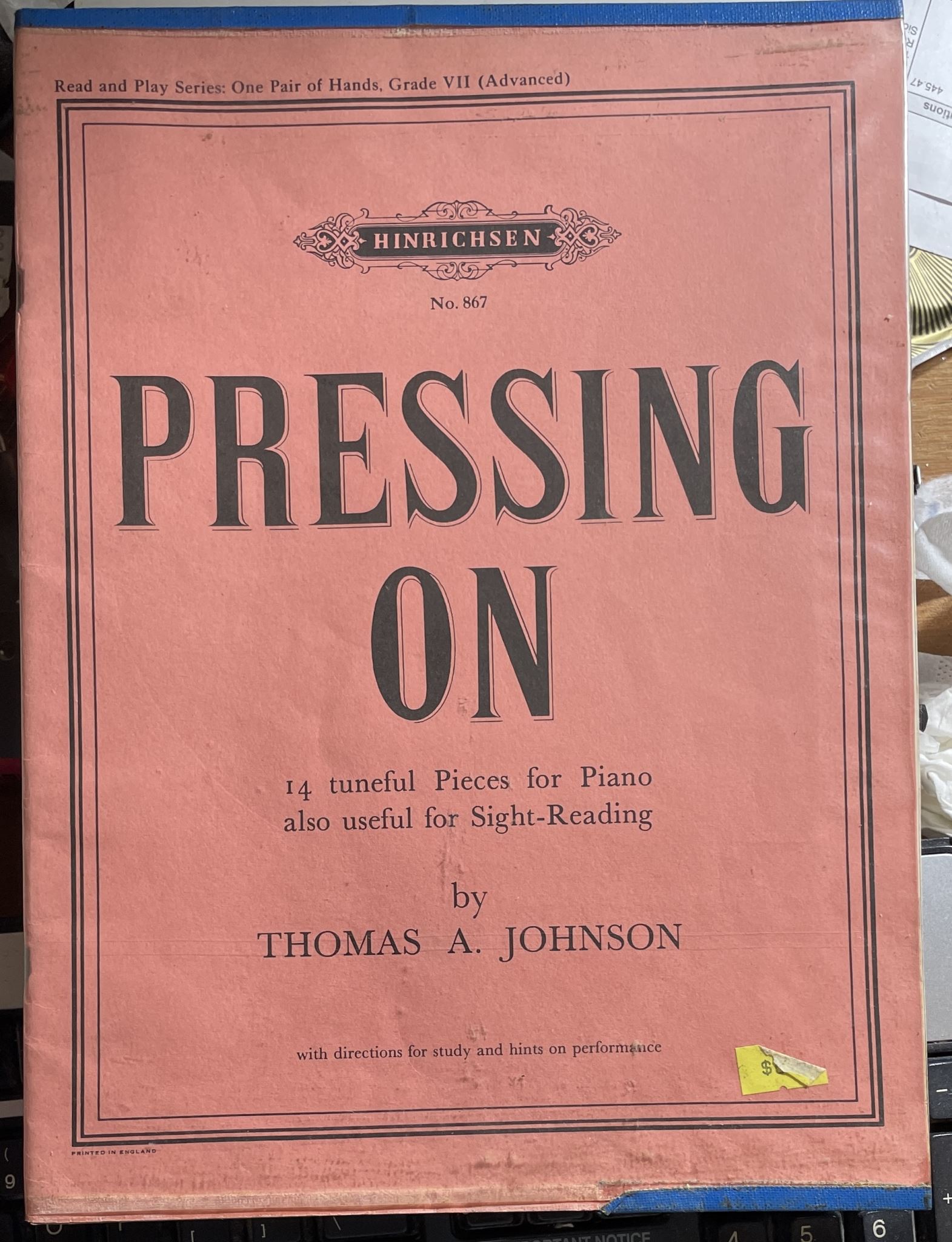 Hinrichsen No 867 Pressing On 14 tuneful pieces for piano also useful for sight