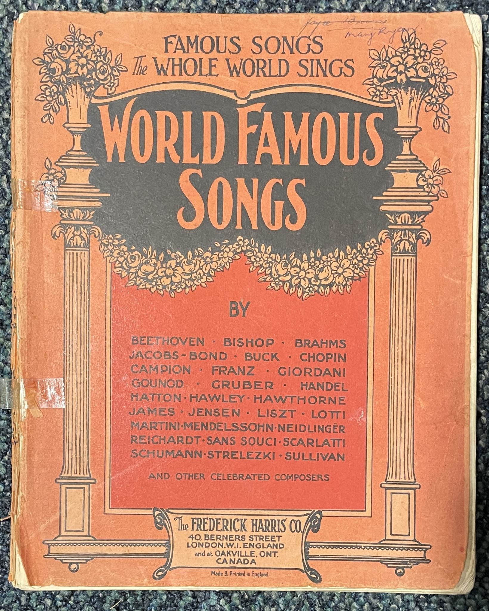 Vintage World Famous Songs Published by Federick Harris Co