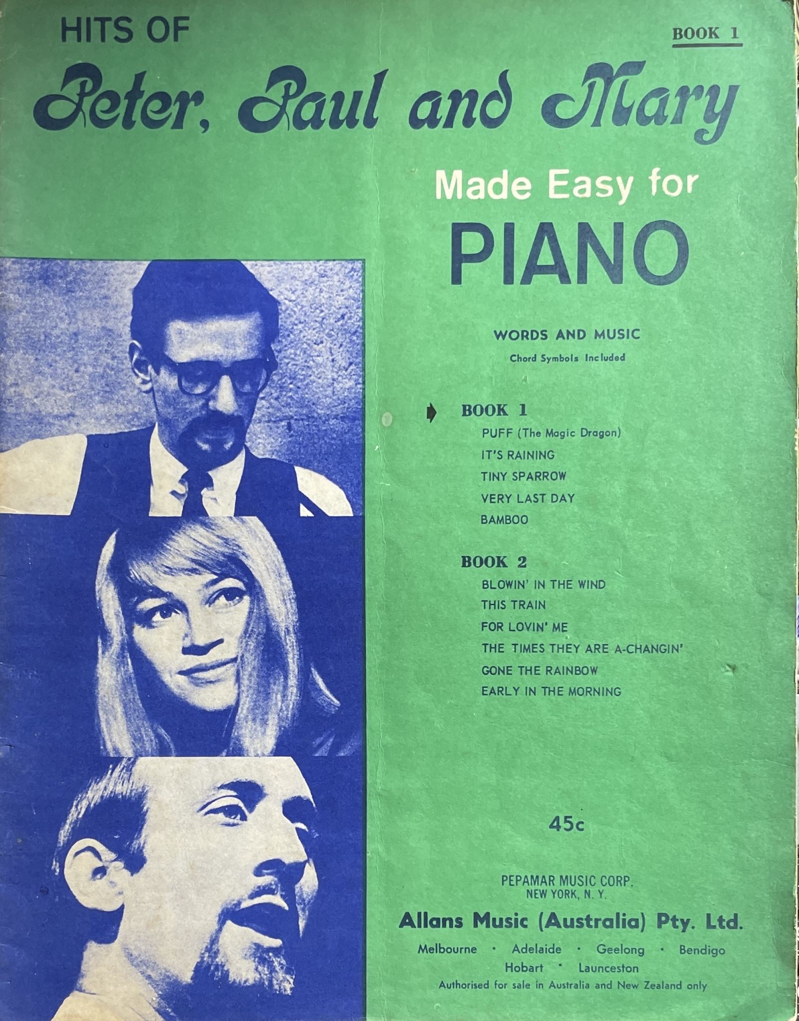 Hits of Peter, Paul and Mary Made Easy for Piano Book 1
