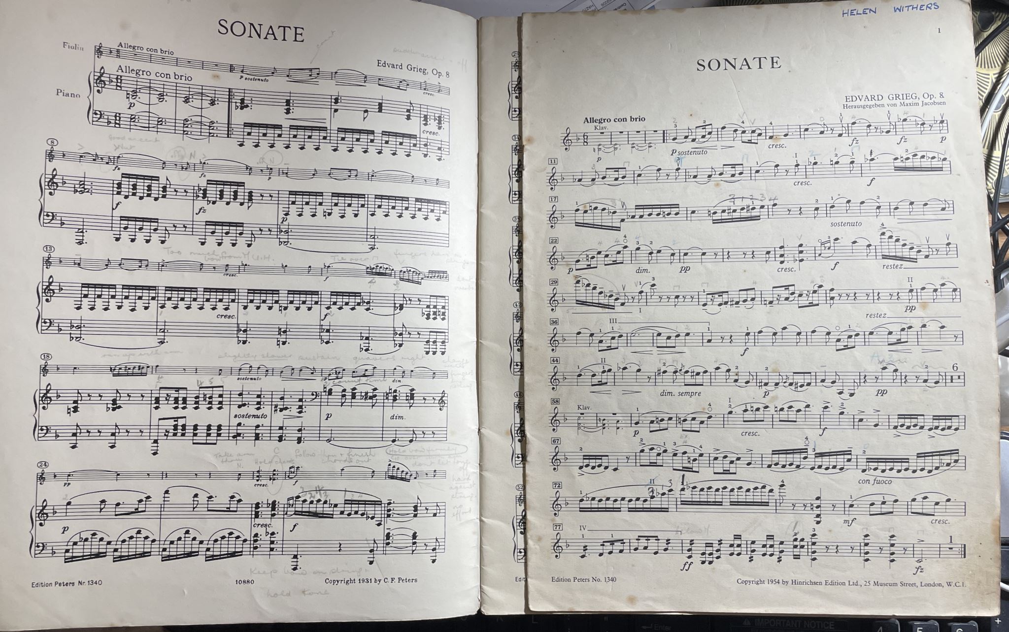 Grieg Sonate F Major Opus 8 for Violin and Piano