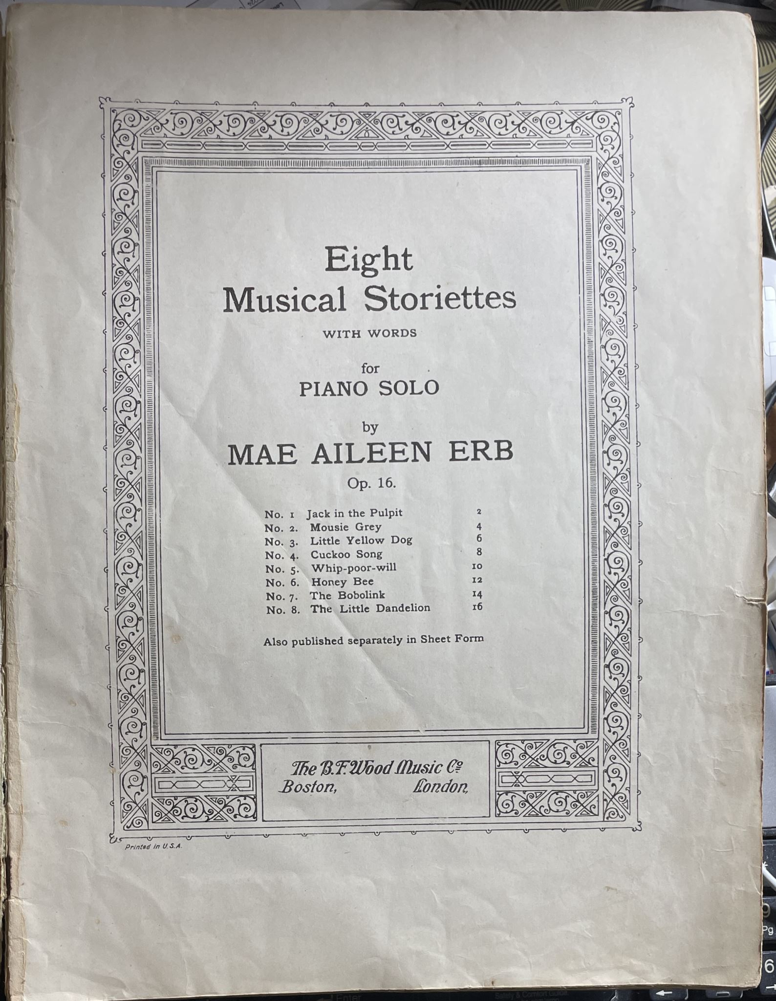 Eight Musical Stories with Words by Mae Aileen Erb Op 16 Piano Solo Edition Wood