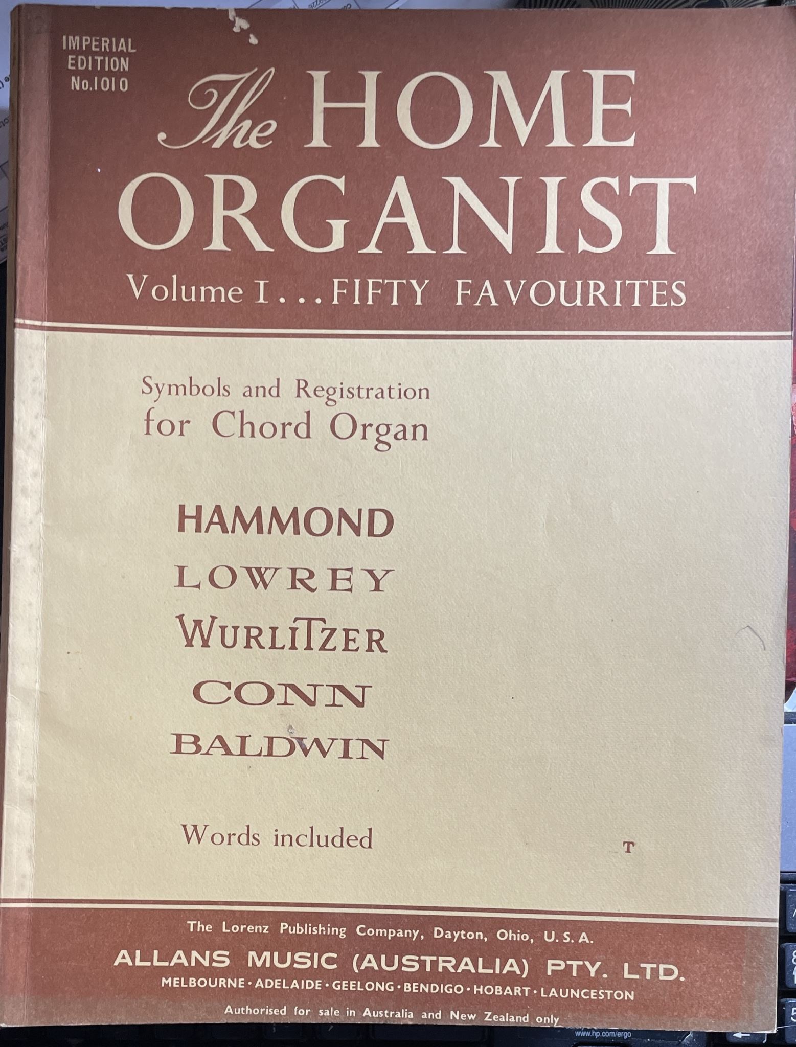 The Home Organist Volume I 50 Favourites Symbols and Registration for Chord