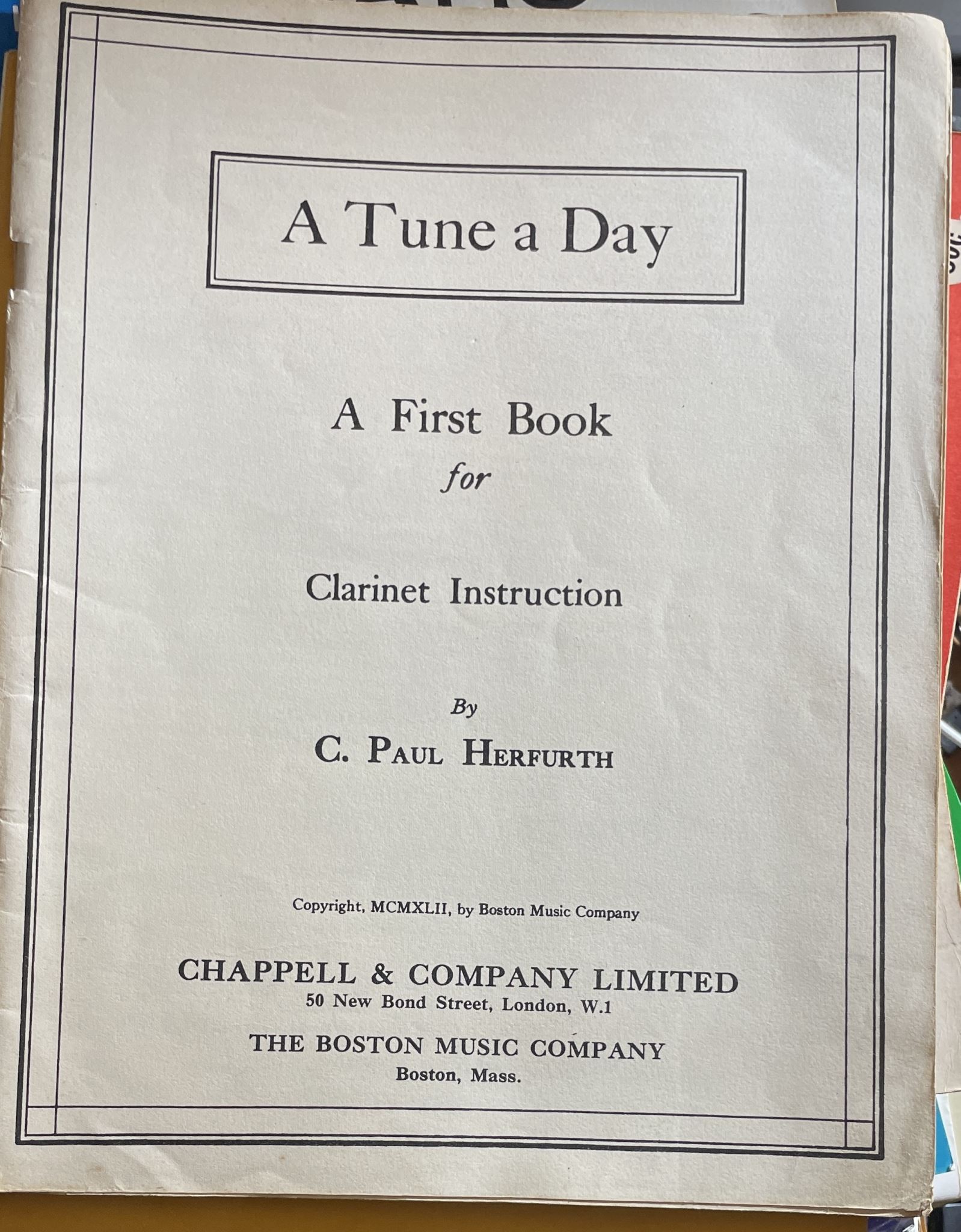 A Tune A Day A First Book for Clarinet Instruction by C Paul Hearfurth
