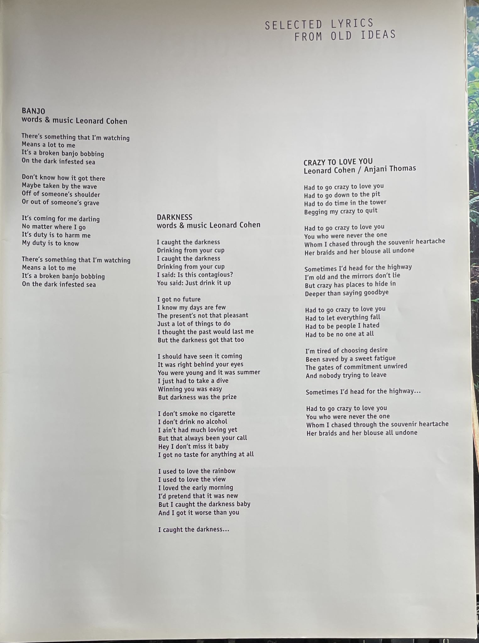 Leonard Cohen Old Ideas Tour 2013 Programme