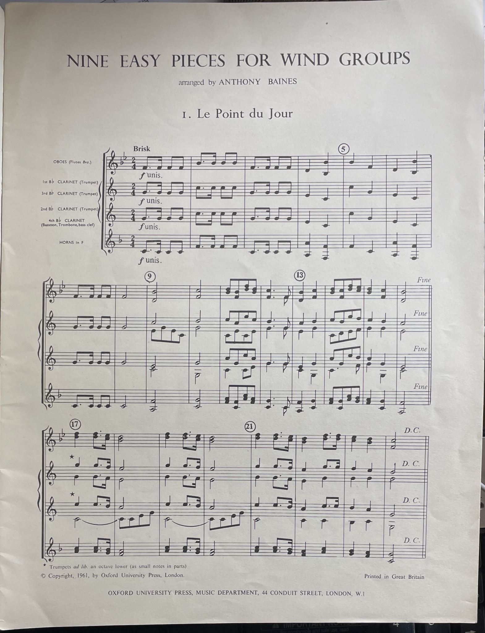 Nine Easy Pieces for Wind Groups by Anthony Baines