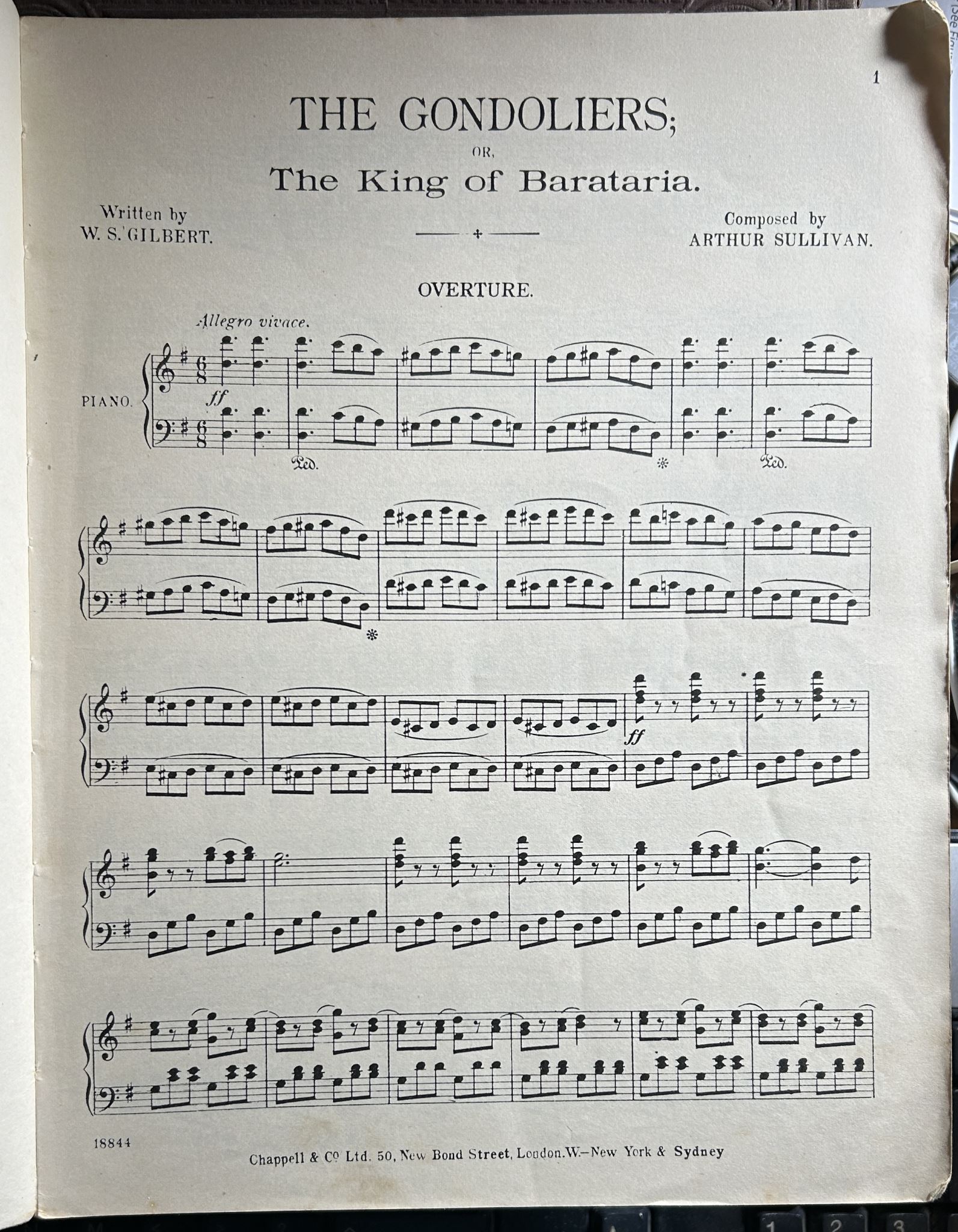 The Gondoliers or The King of Barataria Vocal Score by W S Gilbert