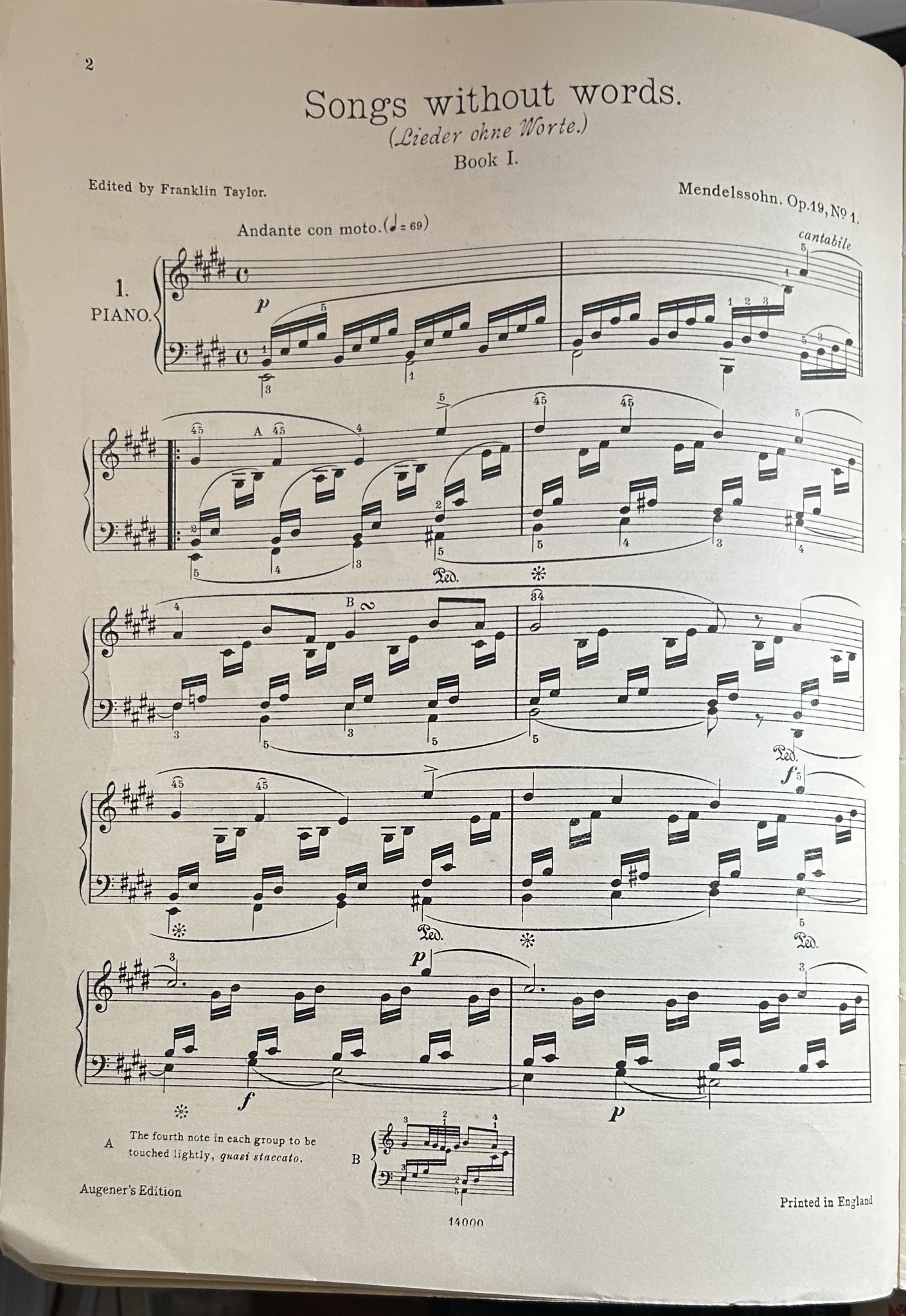 Mendelssohn Songs without Words Augener's Edition No 8237