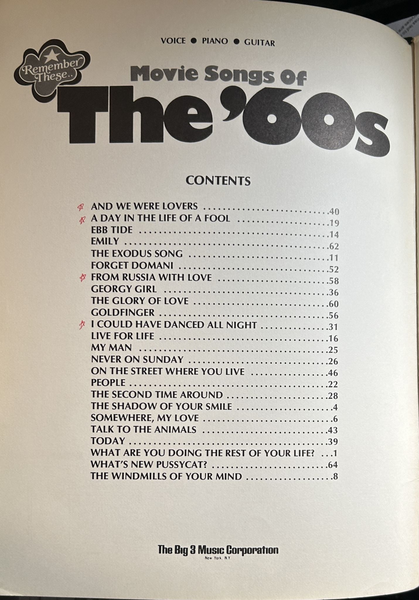 Remember These Movie Songs of the 60s Voice Piano Guitar