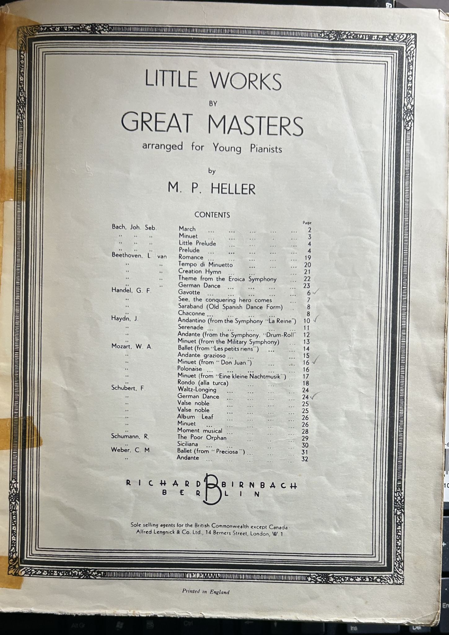 Little Works by Great Masters Arranged for Young Pianists by M P Heller